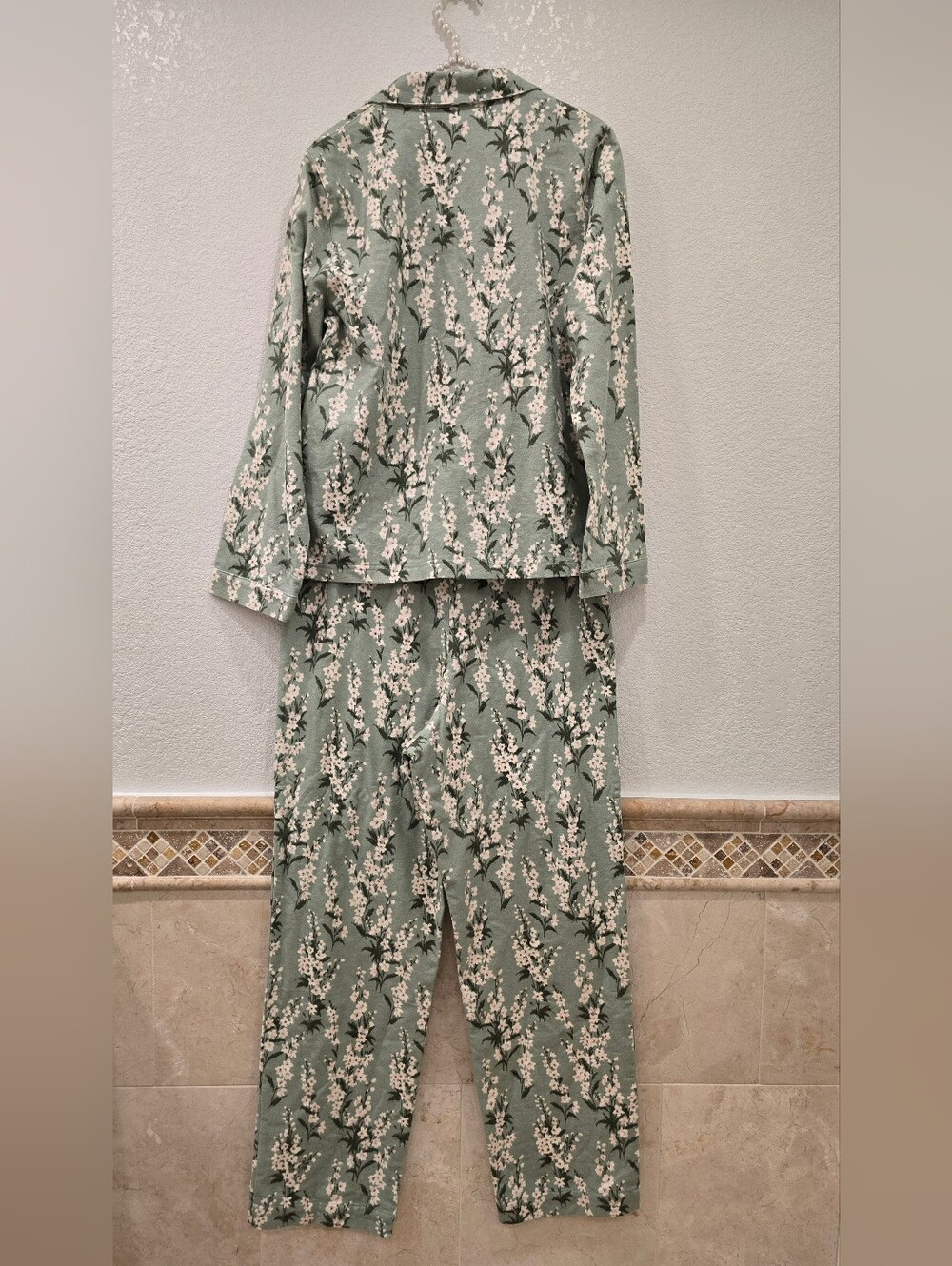 Garnet Hill Organic Cotton Floral Flannel Pajamas Set M Green - Picture 3 of 7